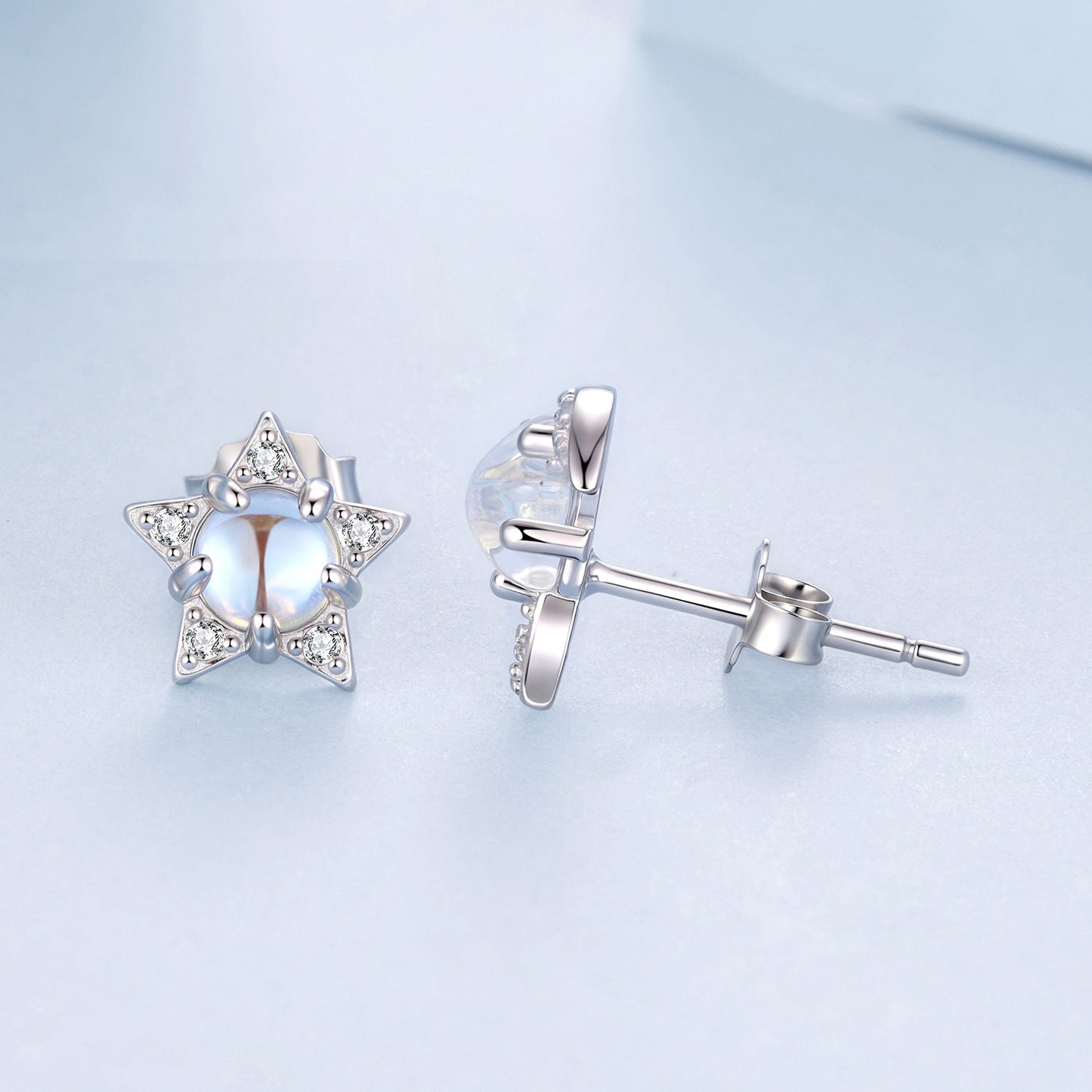 925 Sterling Silver White Gold Plated Moonstone & CZ Earrings