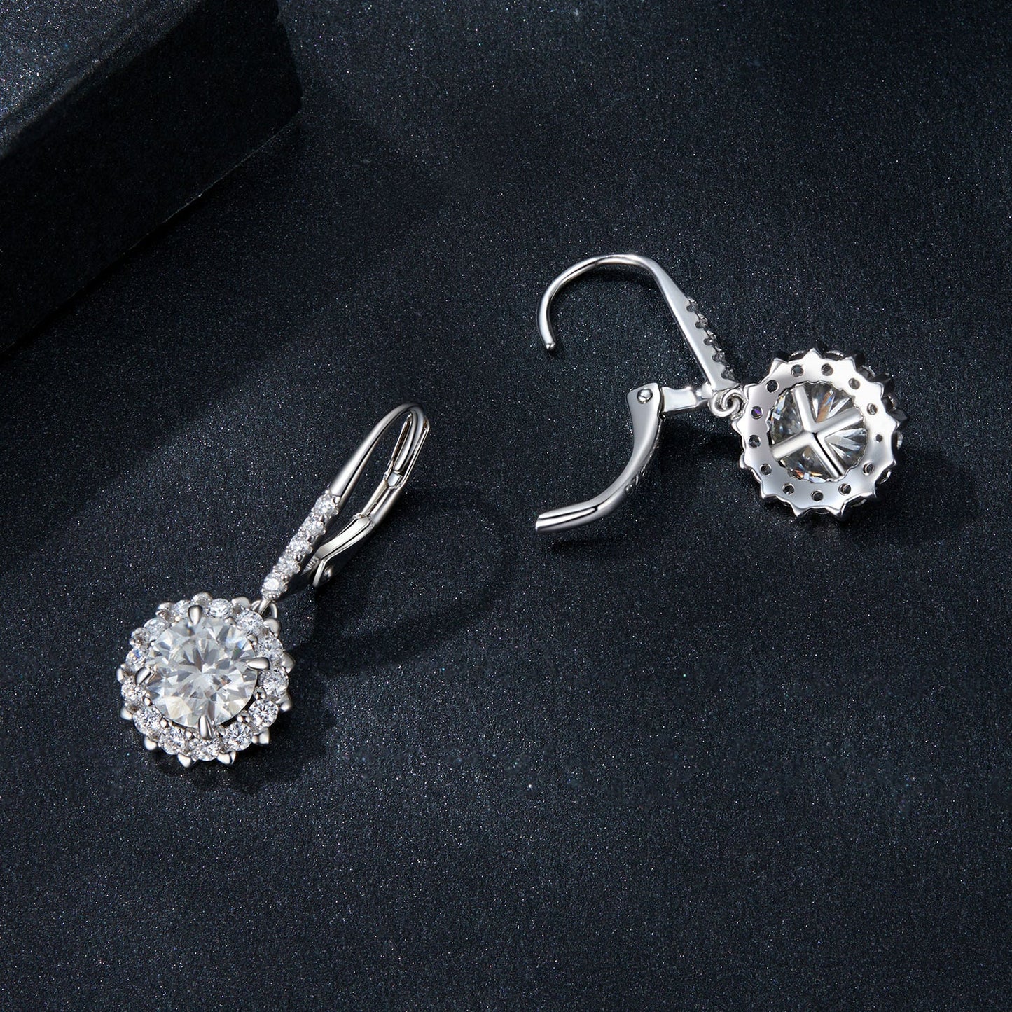925 Sterling Silver Moissanite 1ct Earrings 26x11mm Pavé White Gold for Women