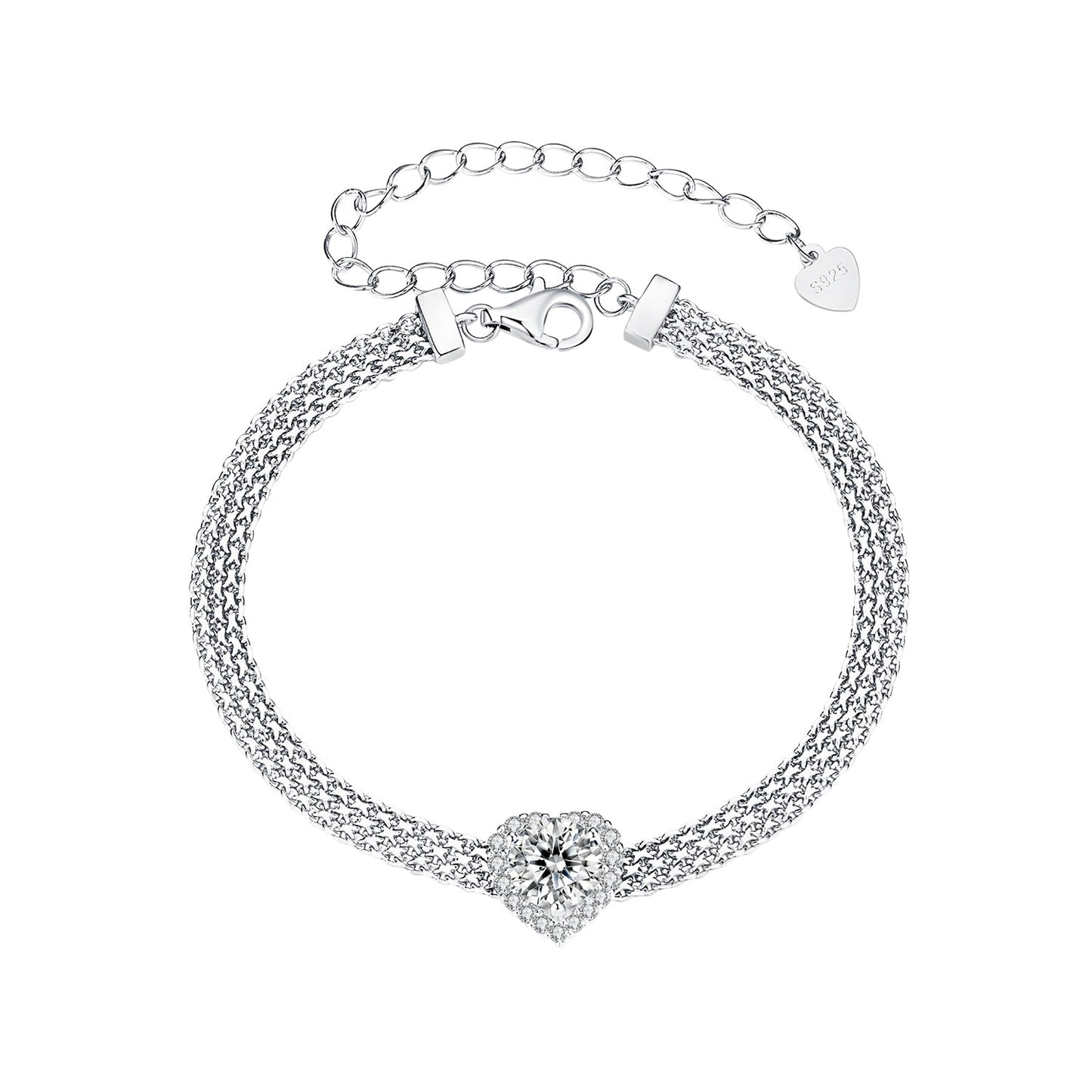 925 Sterling Silver & 1 Carat Moissanite & CZ White Gold Plated Bracelet for Women