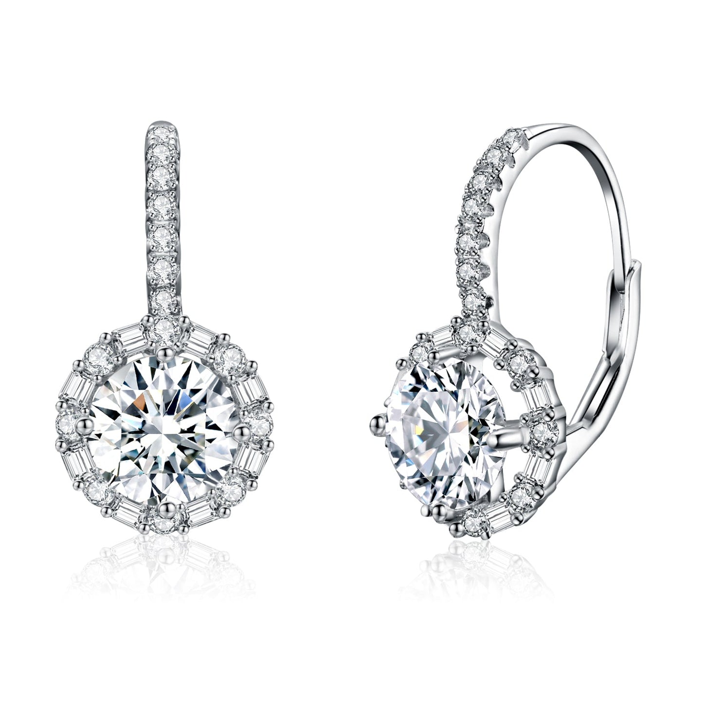 925 Sterling Silver Moissanite Earrings with Pavé Setting, 1.9x1.0cm for Women