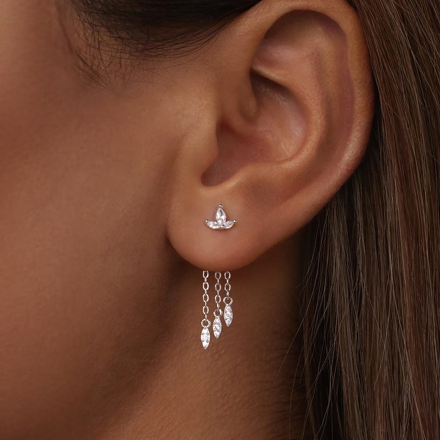 925 Sterling Silver Earrings with White Gold Plating and CZ