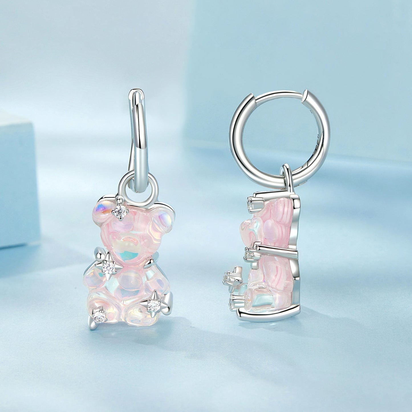 925 Sterling Silver Earrings with Pavé Setting CZ and Resin - 2.8 x 1.1 cm - Women's Fashion