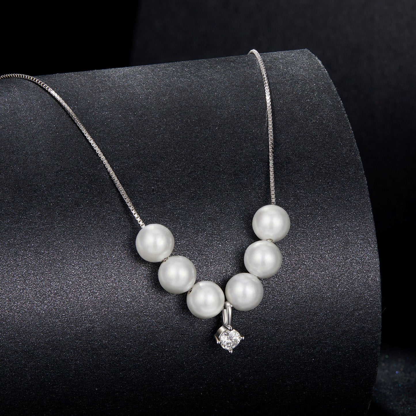925 Sterling Silver Moissanite & Quality Shell Pearl Adjustable Necklace for Women