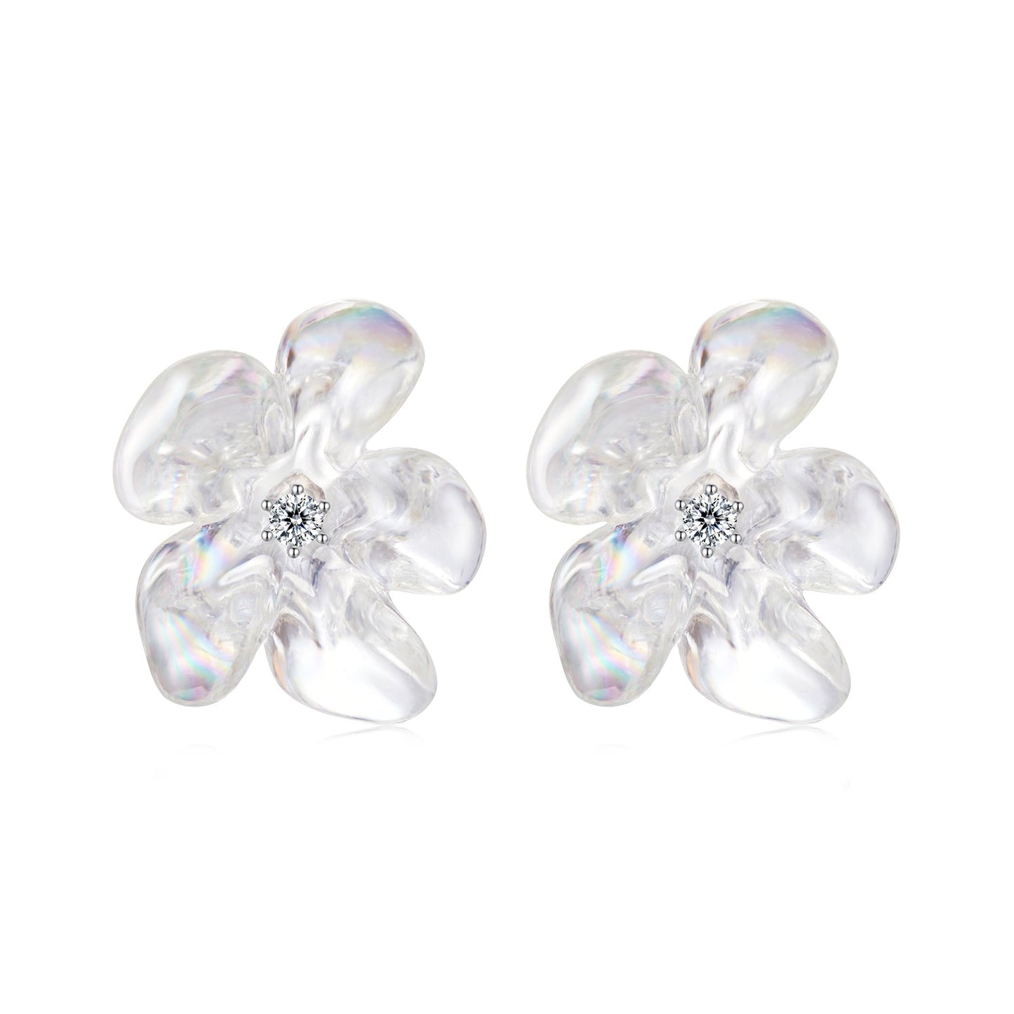 925 Sterling Silver Earrings with Pavé Setting CZ and Resin, 2.5x2.1cm for Women