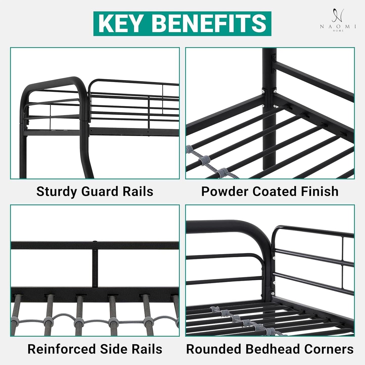 Hollywood Twin Over Full Metal Bunk Bed With Guardrails