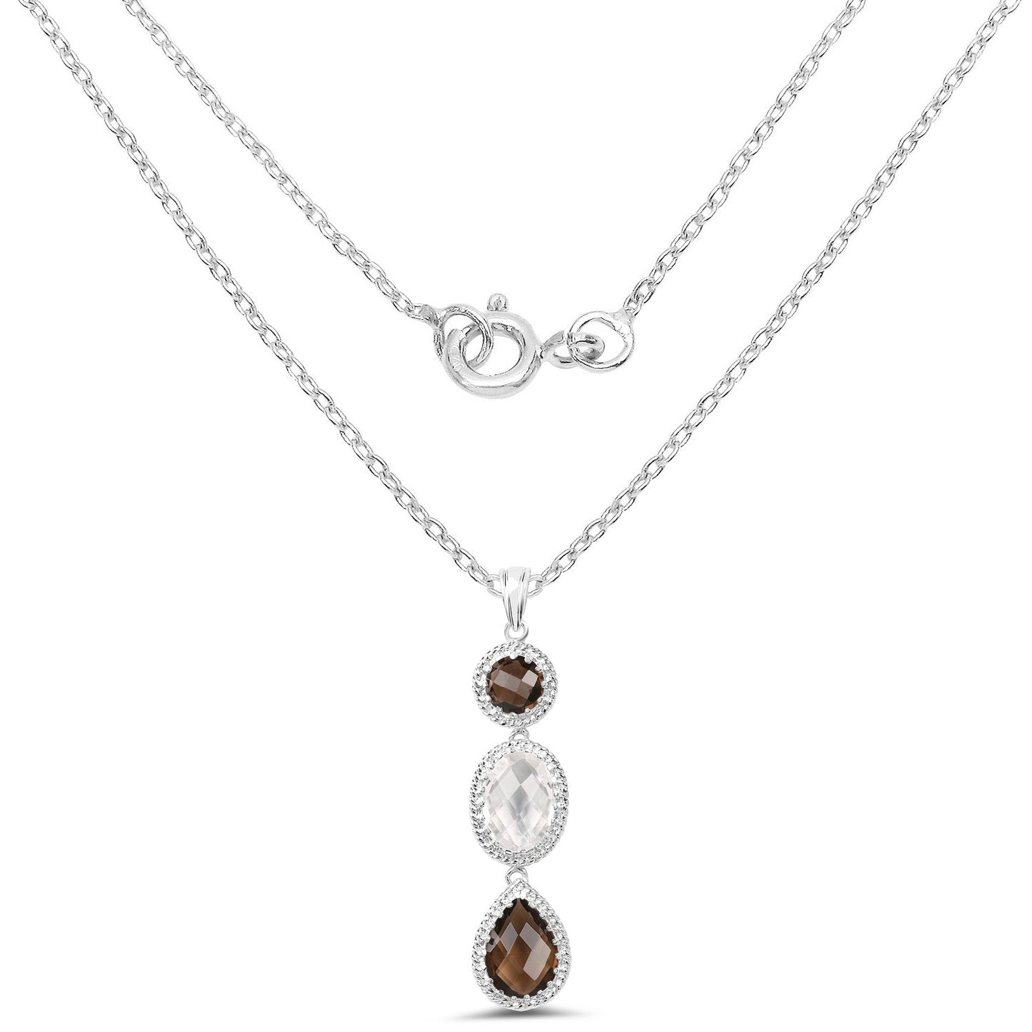 12.14 Carat Genuine Crystal Quartz & Smoky Quartz .925 Sterling Silver Pendant