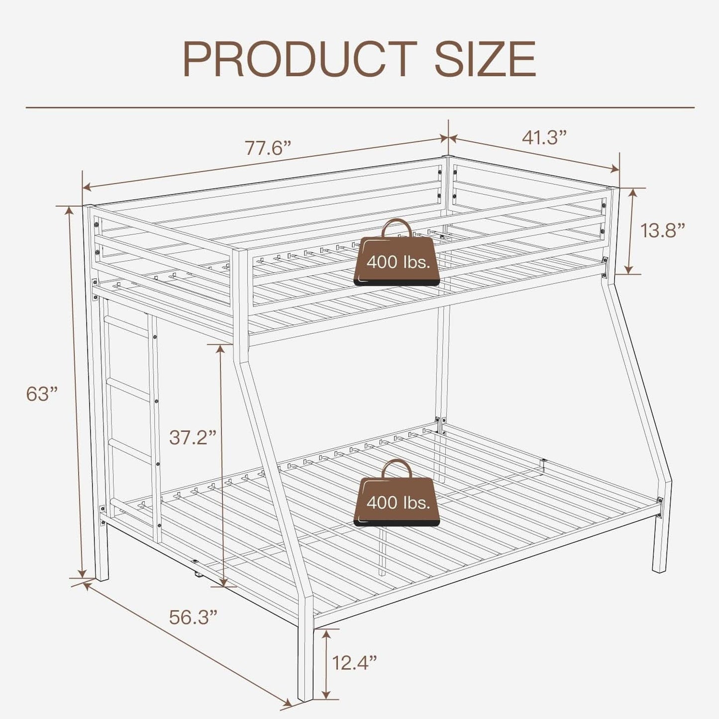Metal Loft Bunk Bed Twin Over Full Size With Guardrail And Ladder Cream White