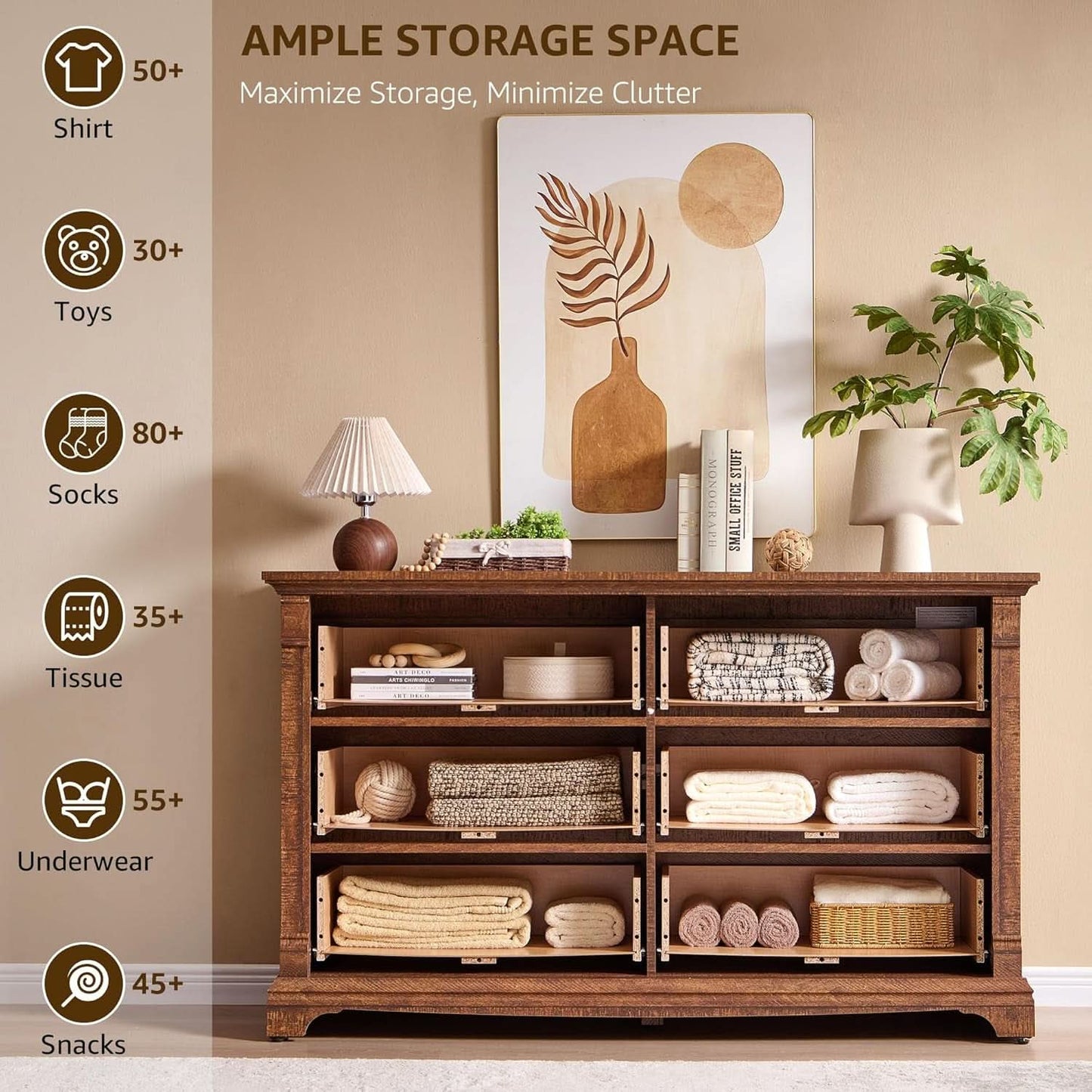 54 Inch Farmhouse Six Drawer Reclaimed Barnwood Dresser