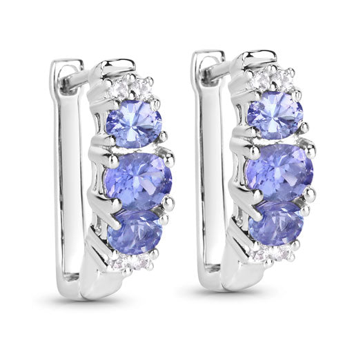 1.52 Carat Genuine Tanzanite and White Topaz .925 Sterling Silver Earrings