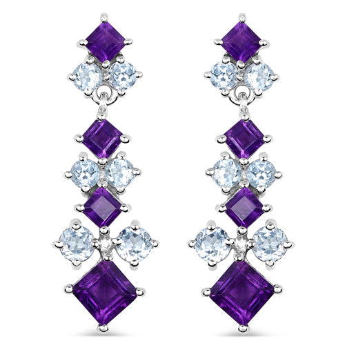 4.94 Carat Genuine Amethyst & Blue Topaz .925 Sterling Silver Earrings