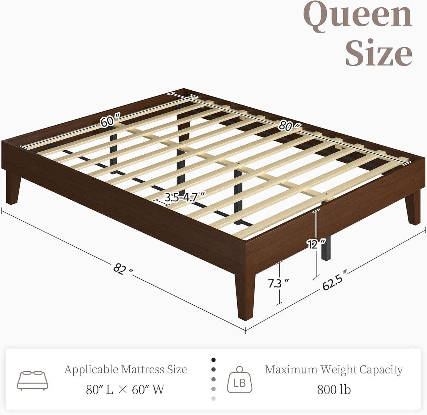 Queen Platform Bed Frame Dark Walnut Underbed Storage