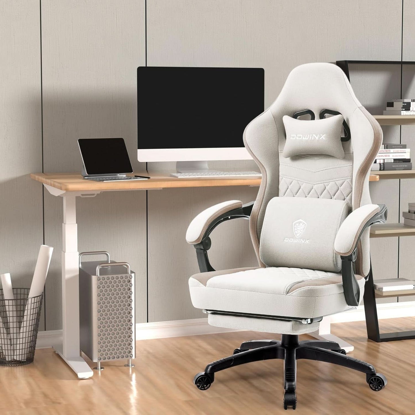 Beige Gaming Chair With Pocket Spring Cushion And Gel Pad