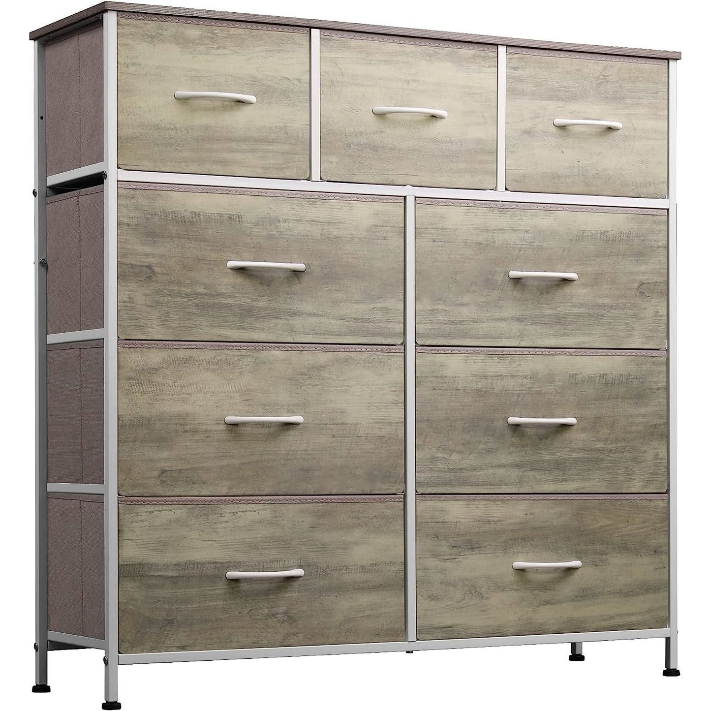Fabric Storage Tower With Nine Drawers Greige For Bedrooms And Nurseries