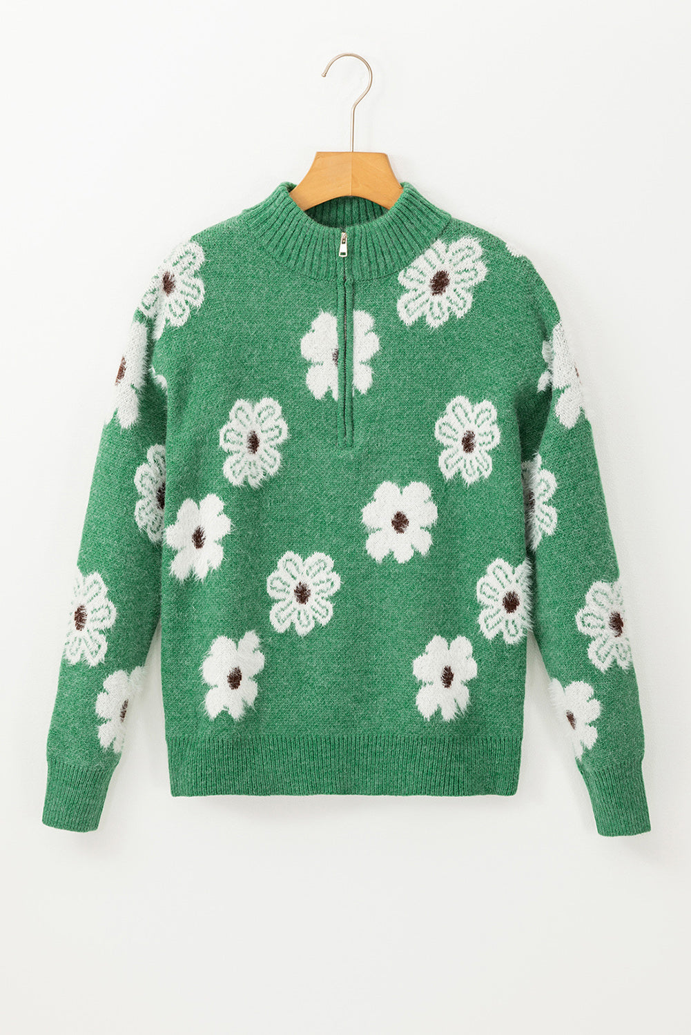 Maria Floral Half Zip Drop Shoulder Sweater