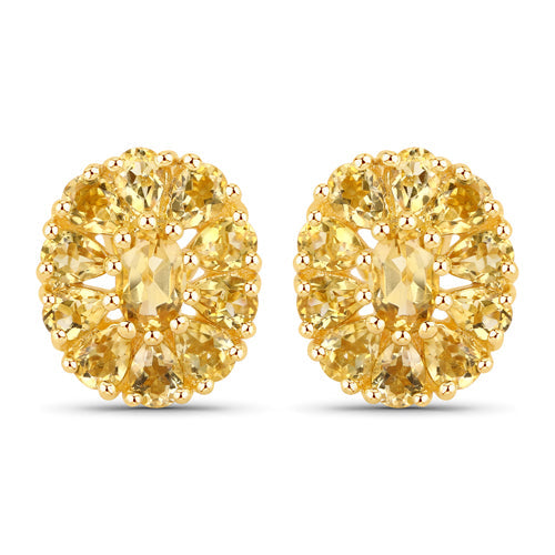 18K Yellow Gold Plated 4.06 Carat Genuine Citrine .925 Sterling Silver Earrings