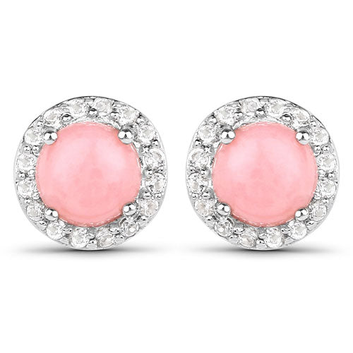 1.36 Carat Genuine Pink Opal and White Topaz .925 Sterling Silver Earrings