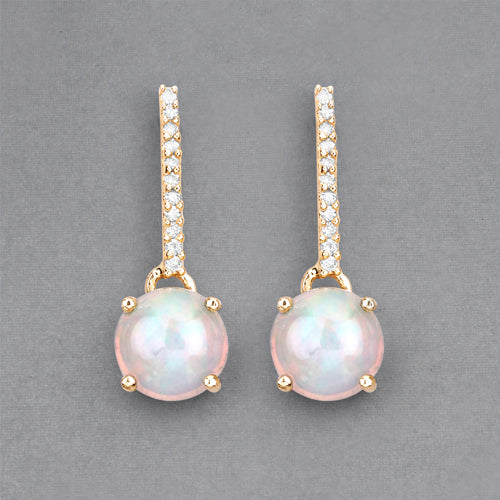 1.06 Carat Genuine Ethiopian Opal and White Diamond 10K Yellow Gold Earrings