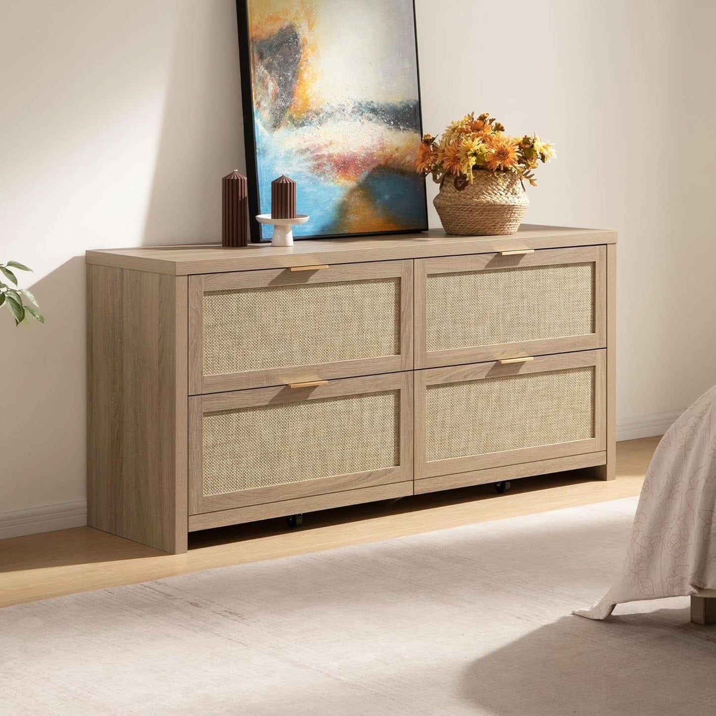 60.8 Inch Dresser Caramel Oak Finish With 7 Drawers