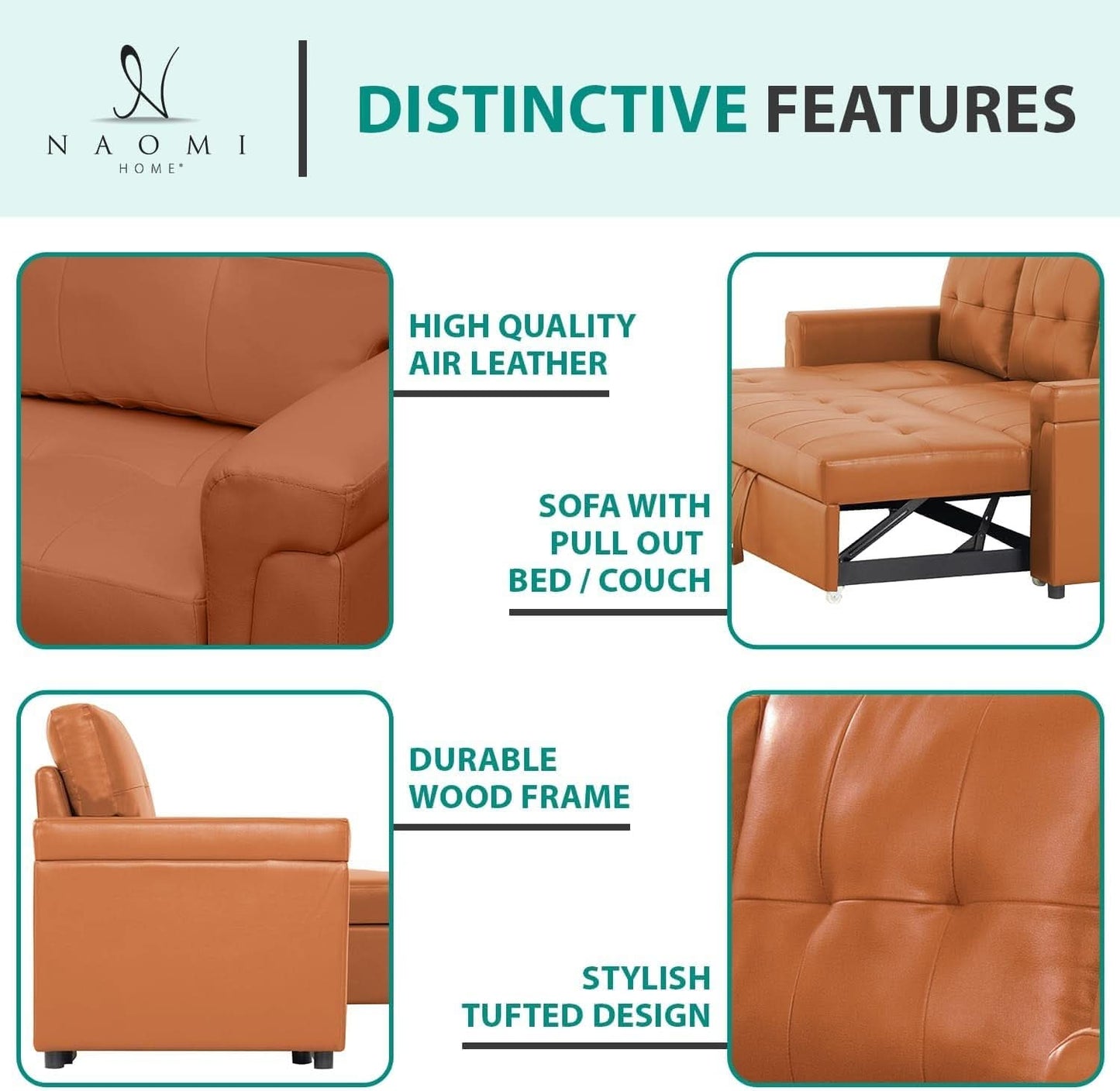 Caramel Sleeper Sofa With Storage Chaise Modern Comfort