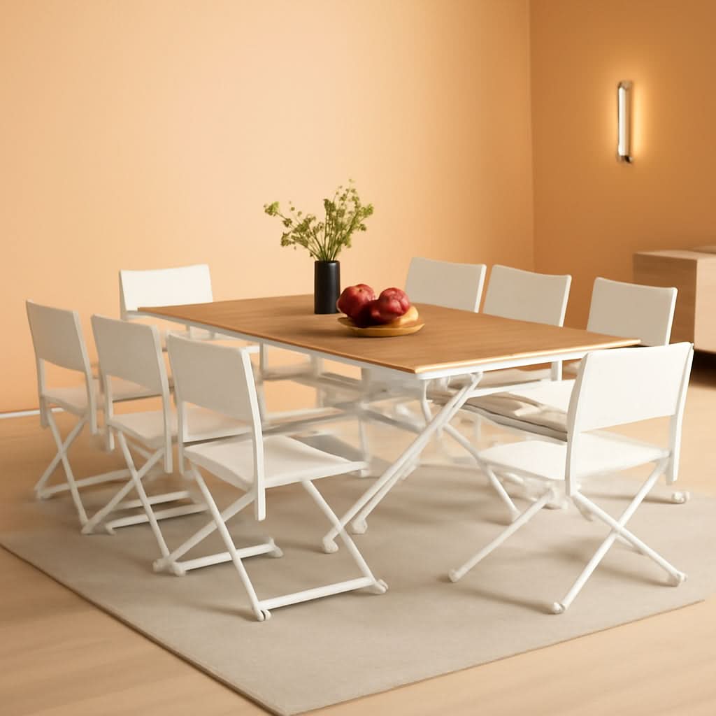 11 Piece Outdoor Dining Set Apricot Sling Mesh Chairs With Wood Grain Expandable Table For 6 To 8