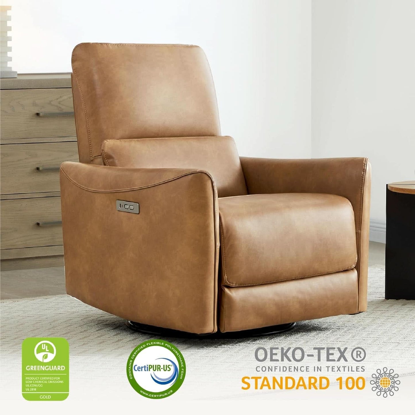 Power Recline Swivel Recliner With Lumbar Support For Living Room