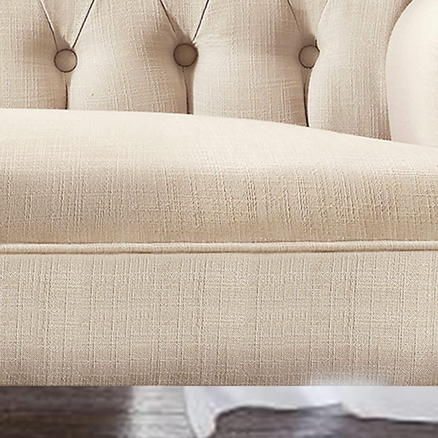 Warm Beige Tufted Loveseat Sofa Set With Rolled Arms And Linen Fabric