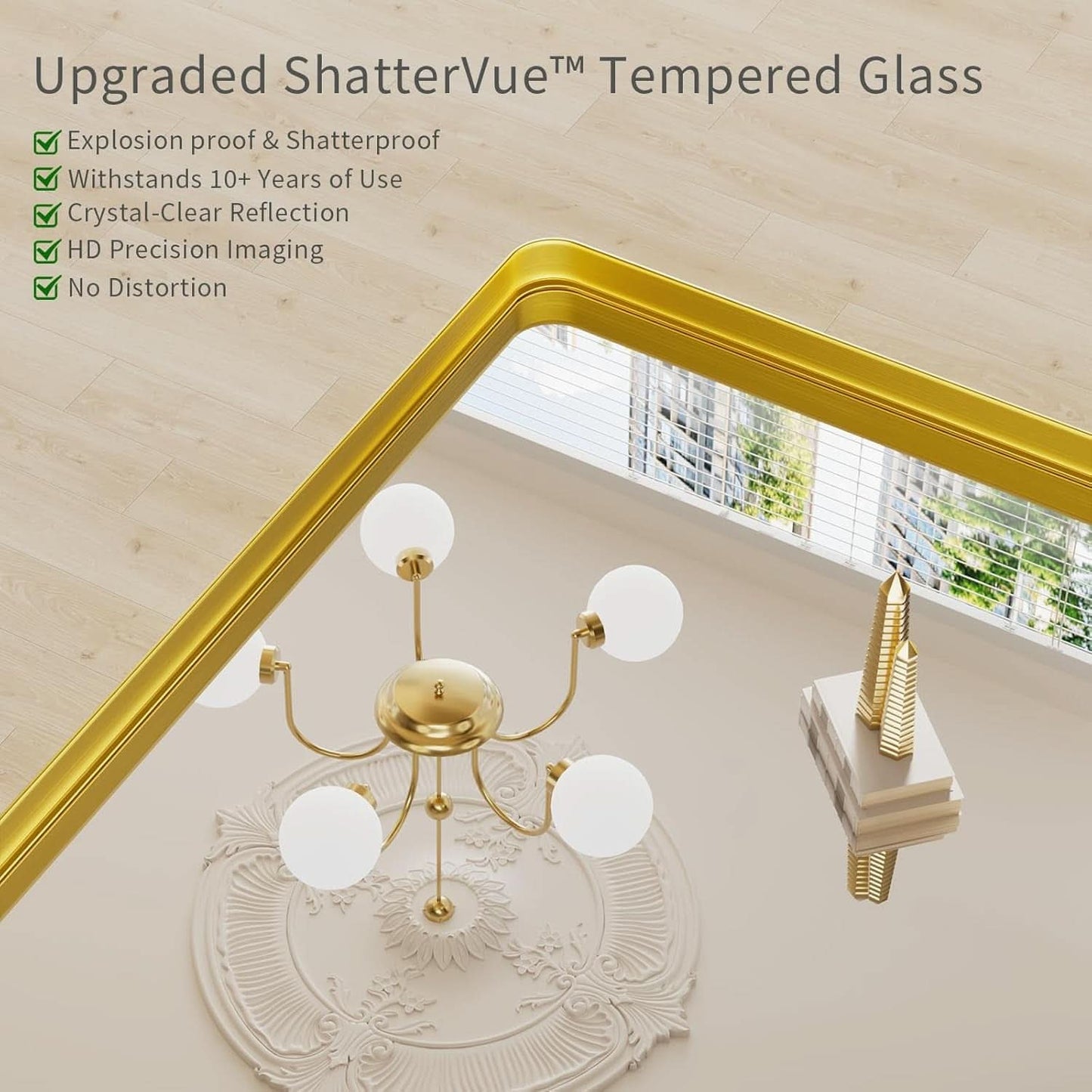 Bathroom Mirror 22x30 Inch Wall Mounted Gold Frame Tempered
