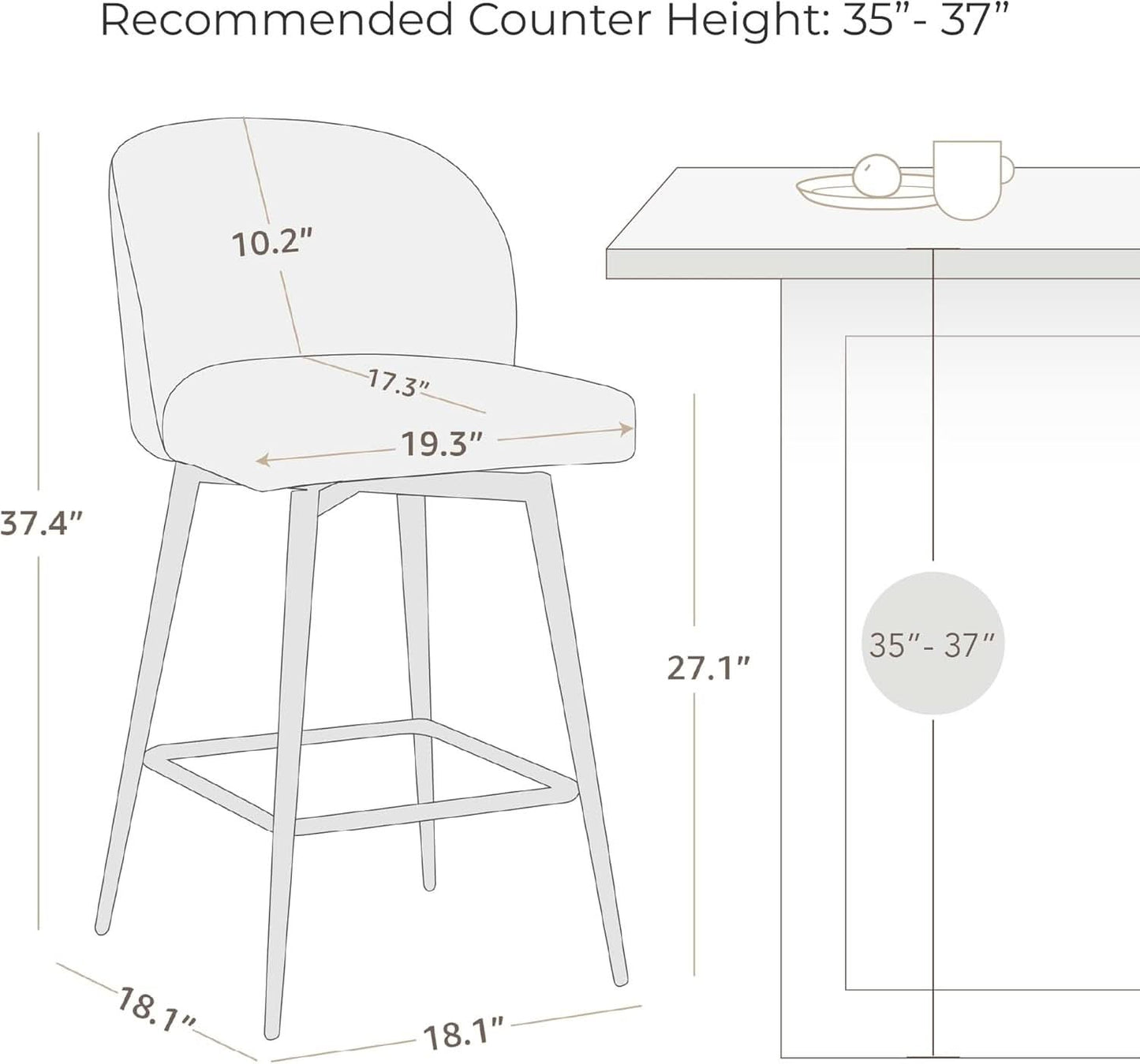 Counter Height Bar Stools Set of 3 26in Grey Faux Leather