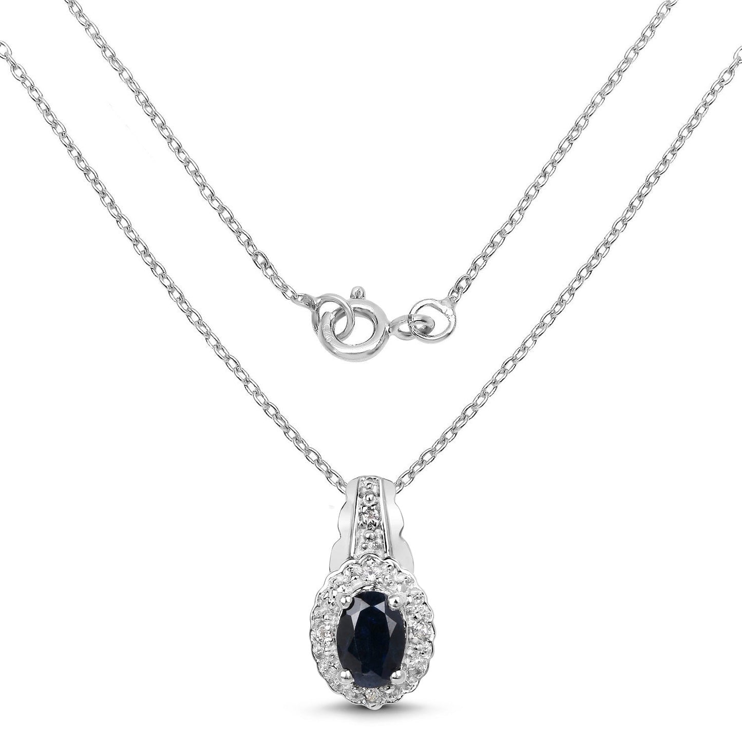 0.98 Carat Genuine Blue Sapphire and White Topaz .925 Sterling Silver Pendant