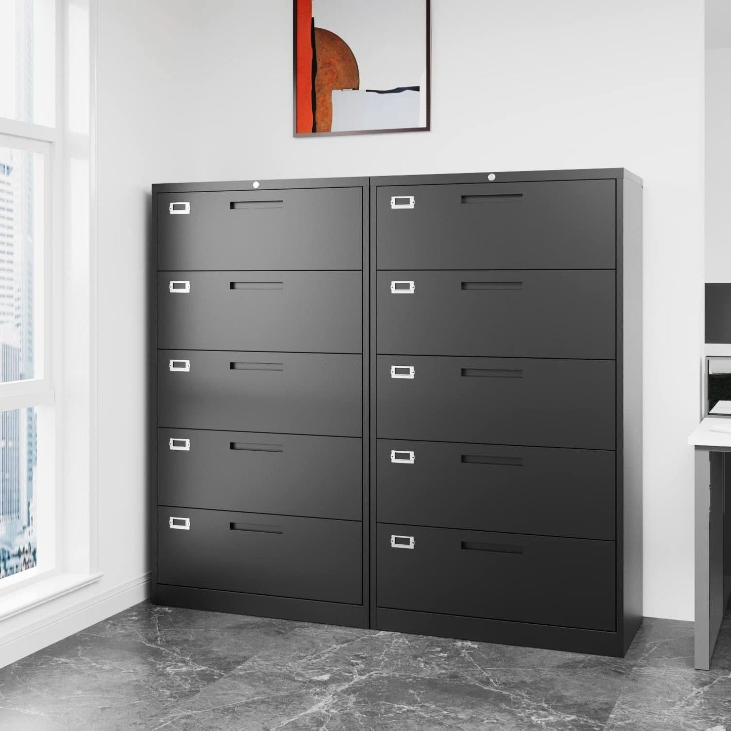 5 Drawer Lateral File Cabinet Lockable Metal Office Storage
