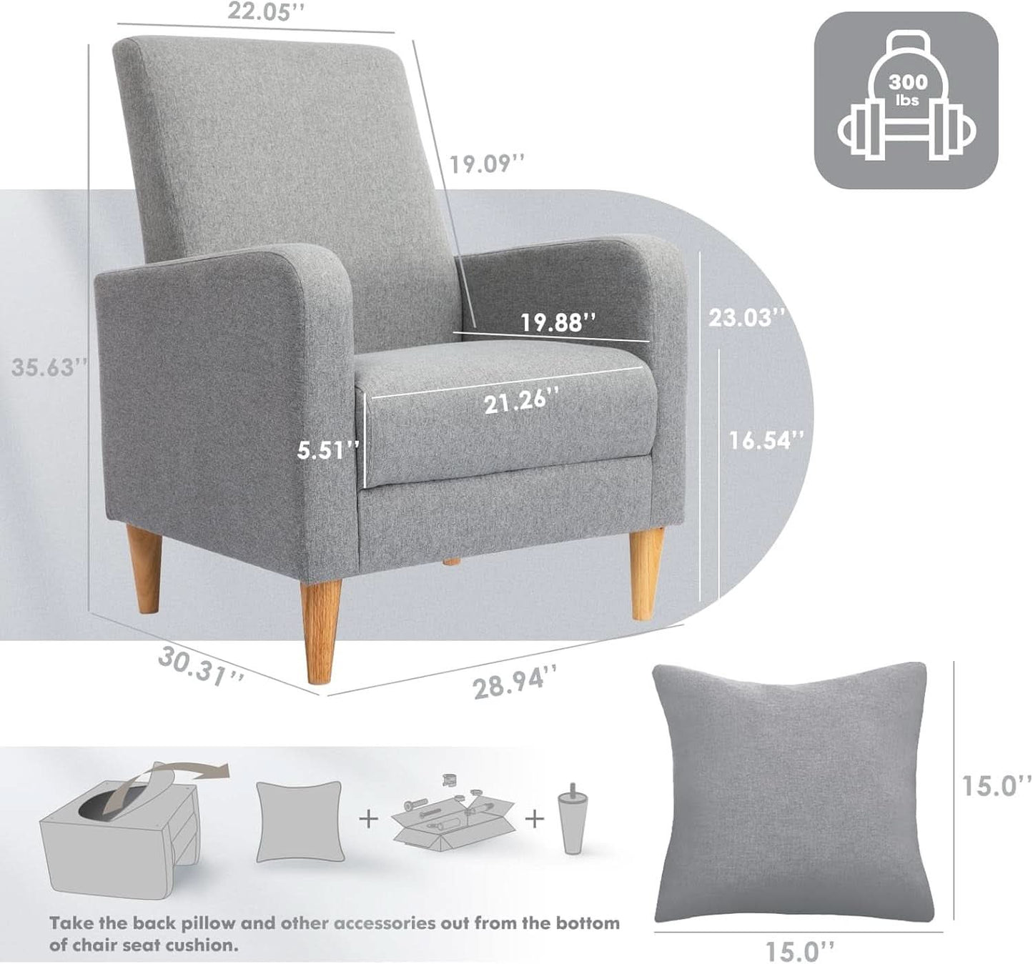Grey Accent Chairs With Wood Legs For Living Room Space
