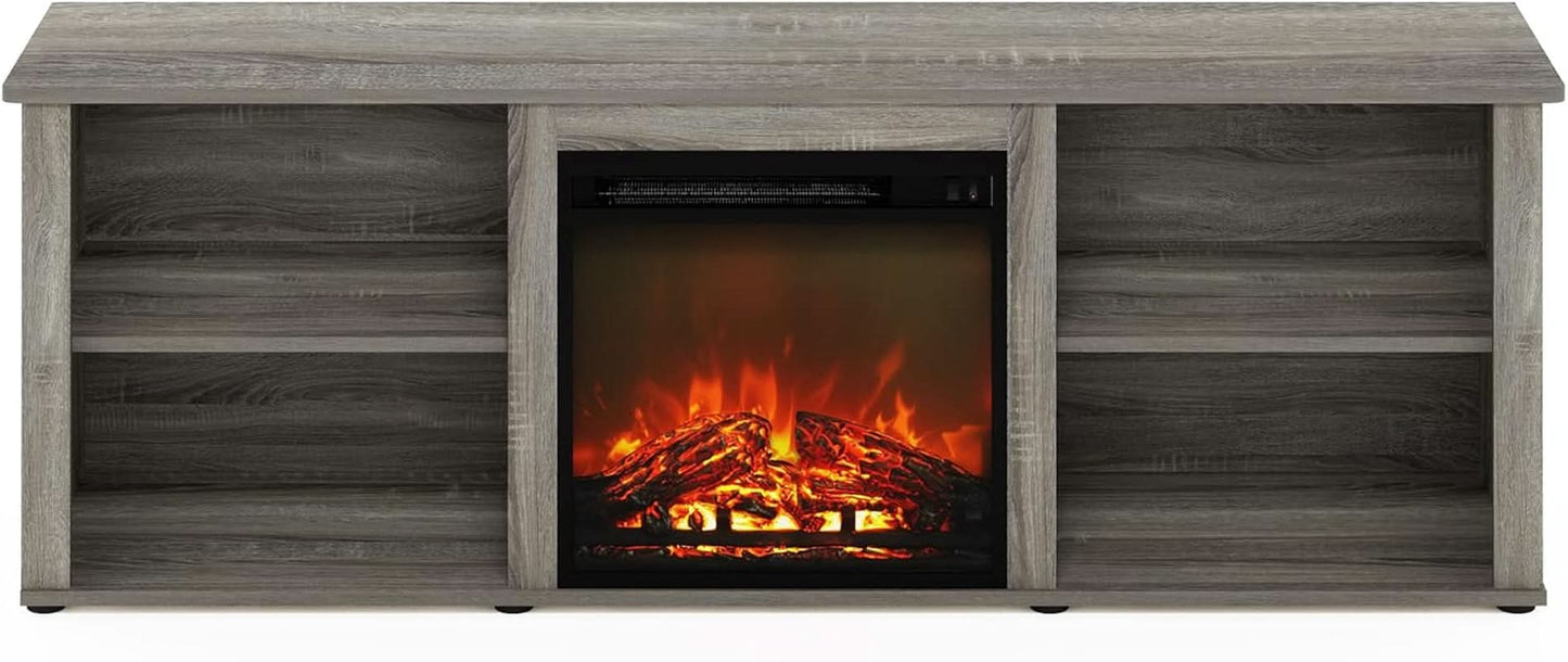 70 Inch TV Stand With Electric Fireplace In French Oak Grey
