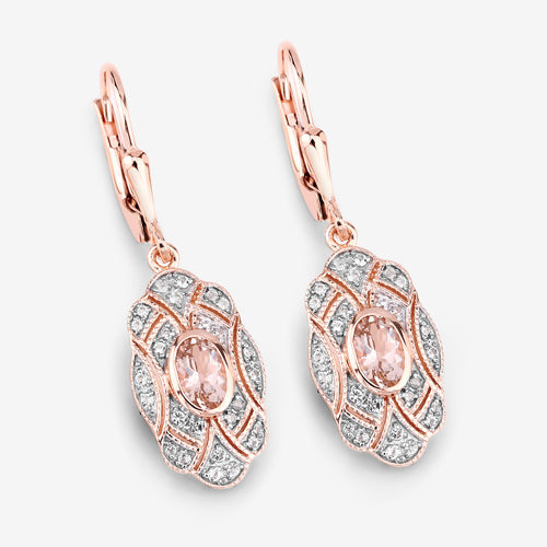 1.04 Carat Genuine Morganite and White Topaz .925 Sterling Silver Earrings