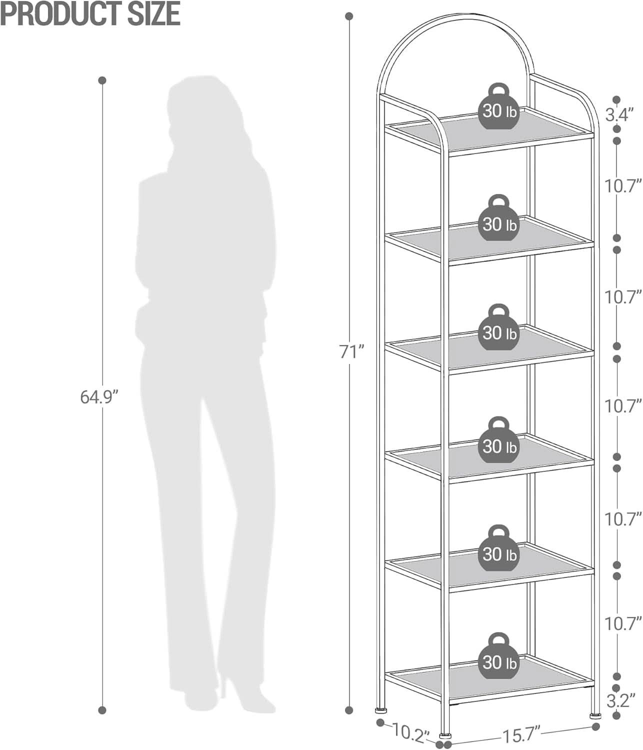 Six Tier Bookcase With Tempered Glass Shelves Home Office