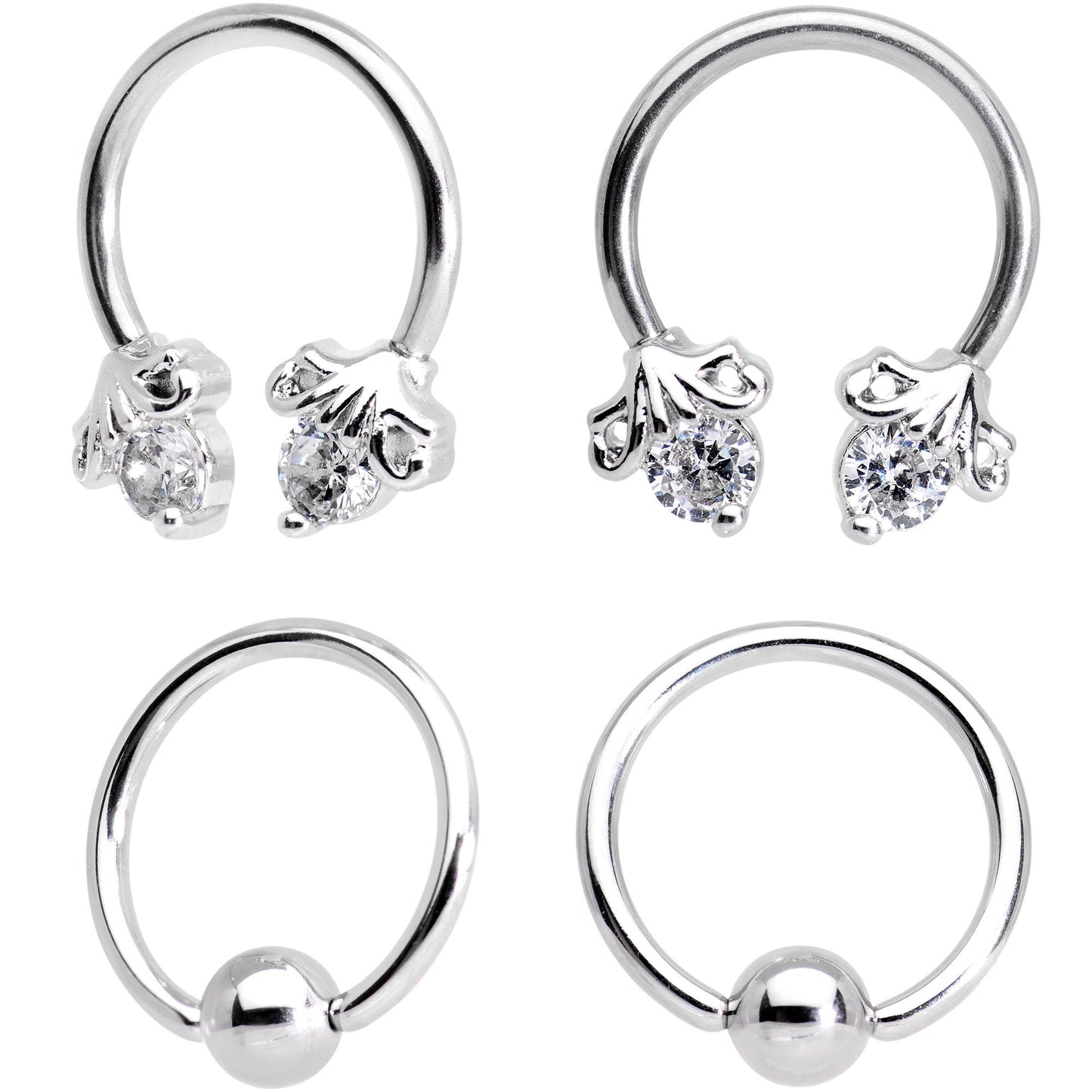 16G Clear CZ Gem Flower Horseshoe BCR Captive Ring Set of 4