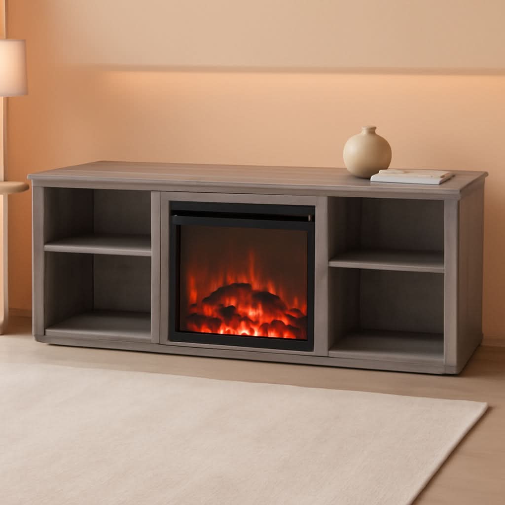 70 Inch TV Stand With Electric Fireplace In French Oak Grey