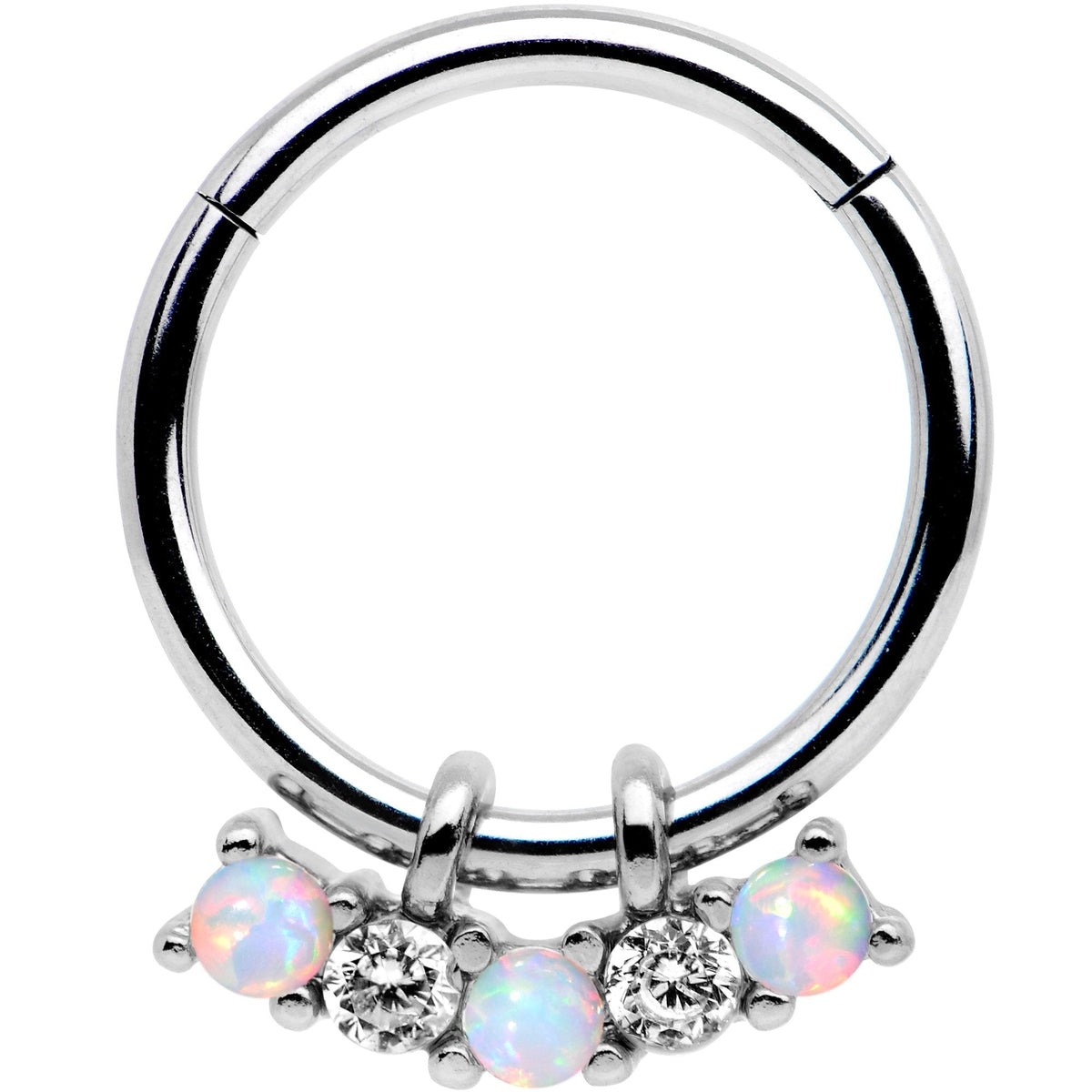 16G 3/8 White Synthetic Opal Dazzle Hinged Segment Ring