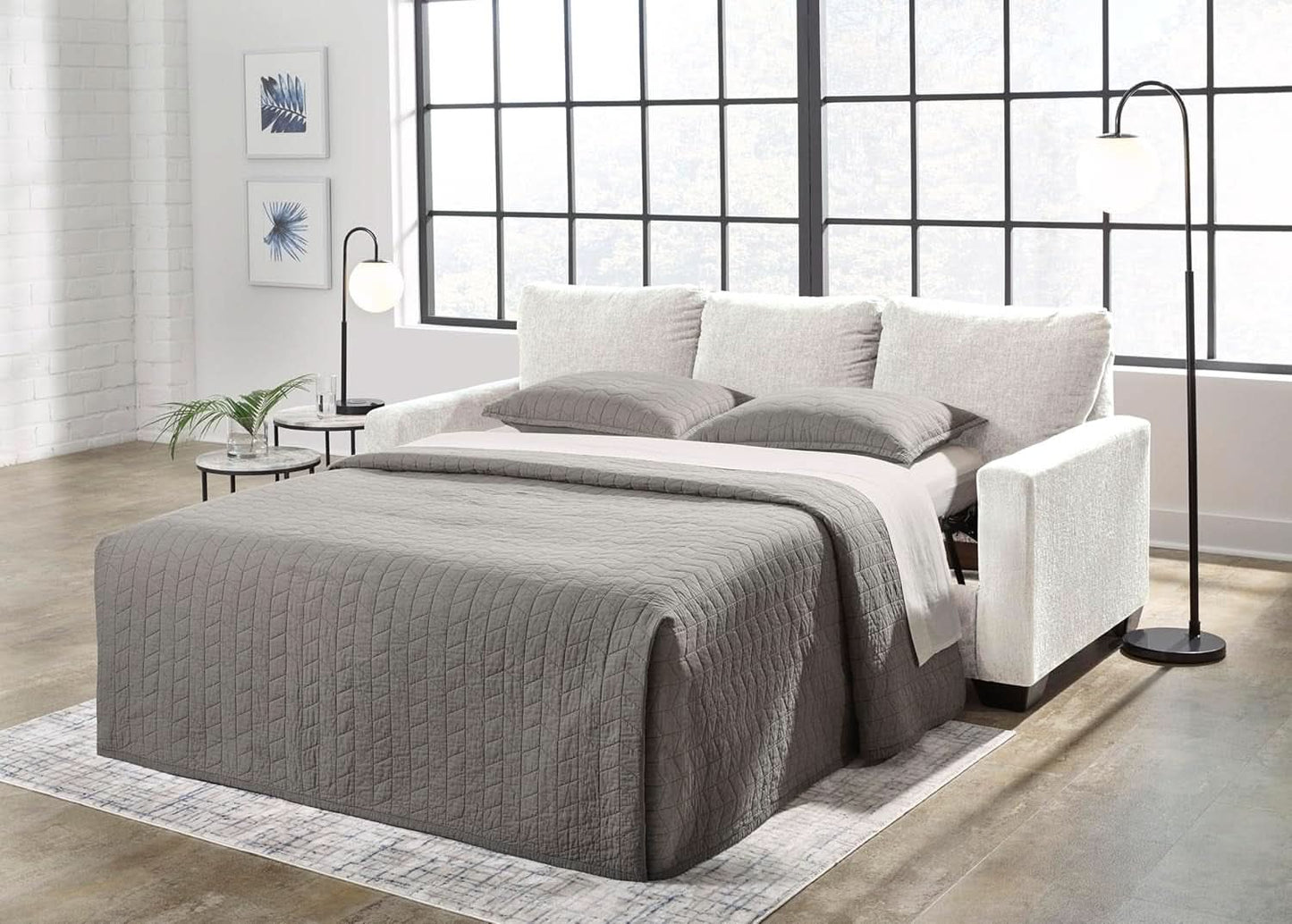 White Queen Upholstered Sleeper Sofa With Gel Memory Foam