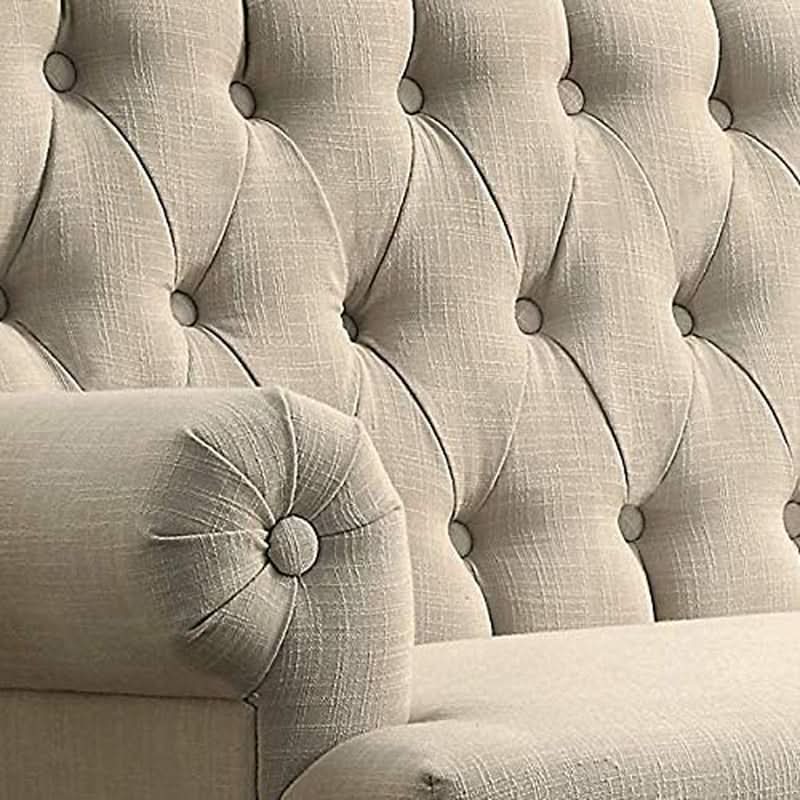 Warm Beige Tufted Loveseat Sofa Set With Rolled Arms And Linen Fabric