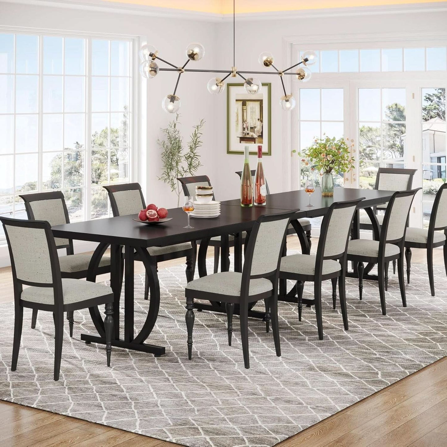 Black Modern Dining Table For Four To Six Rectangular