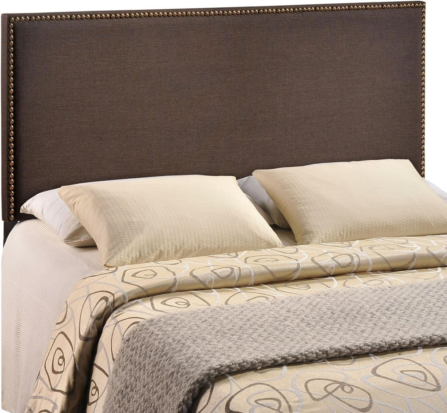 Elegant Upholstered Queen Headboard with Nailhead Trim