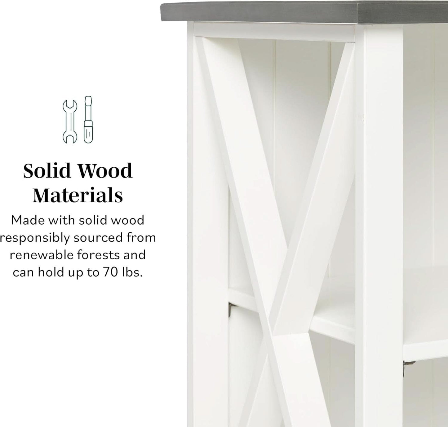 52 Inch White 2 Tier Modern Farmhouse Wood Bookcase Bookshelf for Home Office Storage Cabinet
