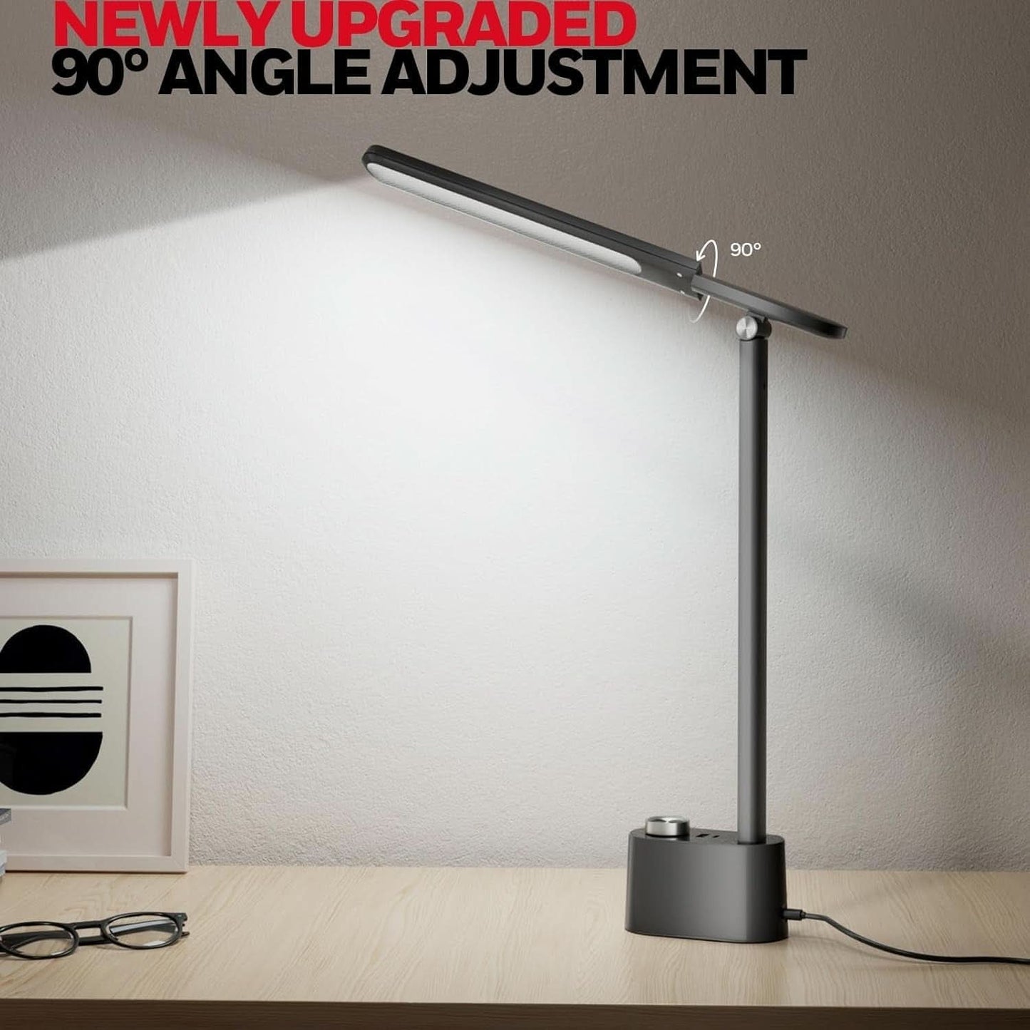 LED Desk Lamp H01 Pro Sunturalux Foldable With USB Ports Black