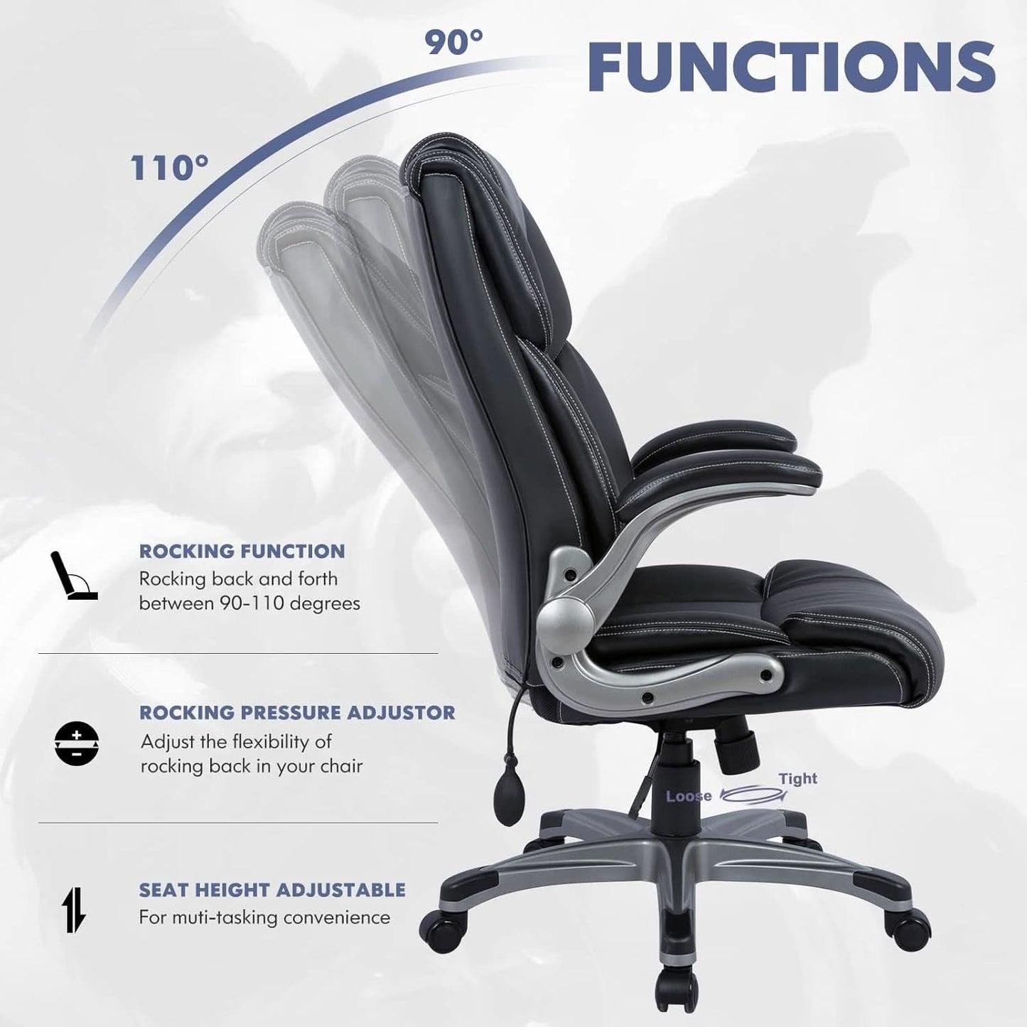 Black Leather Executive Office Chairs 2 Pack With Flip Arms