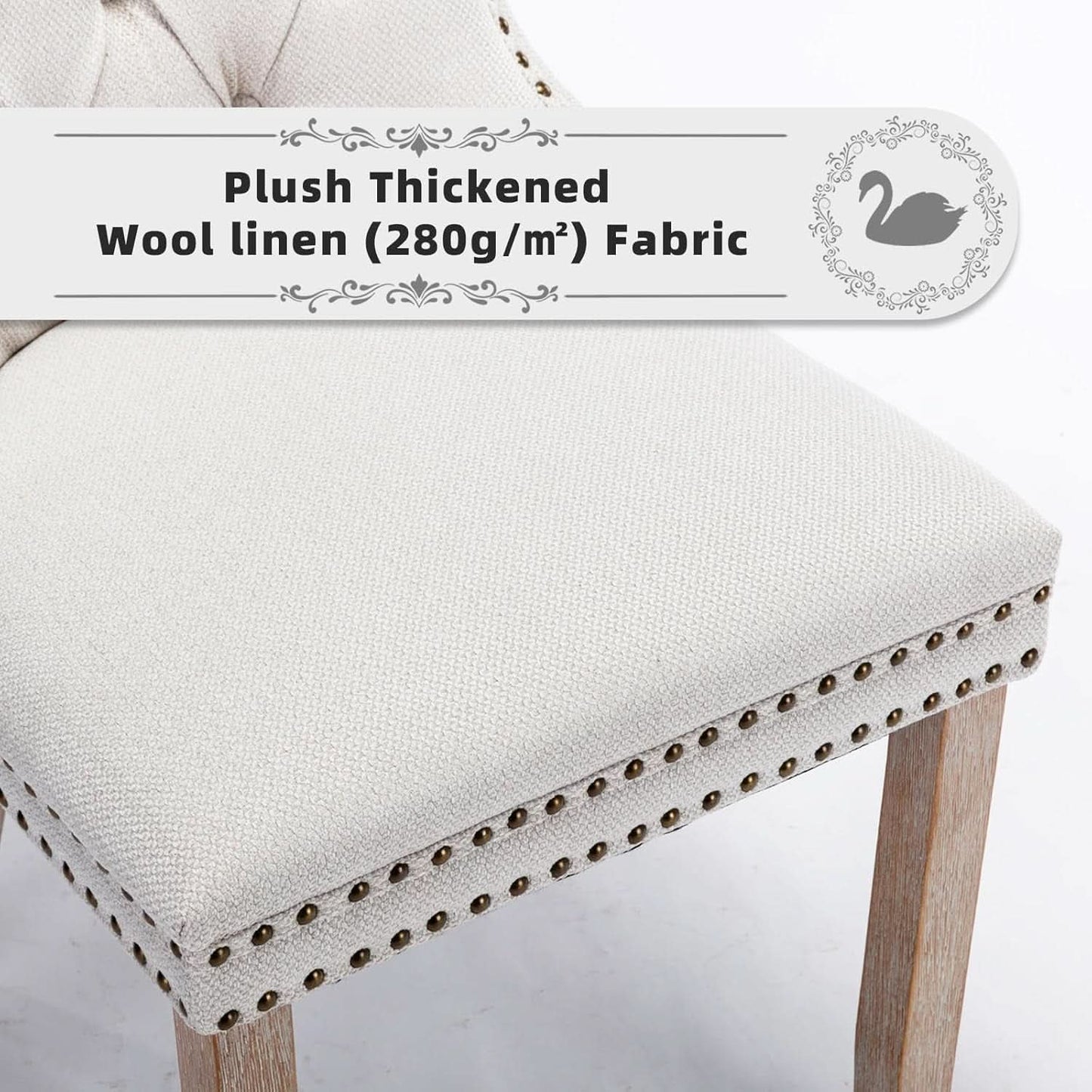 Beige Linen Dining Chairs Set Of 4 With Nailhead Trim