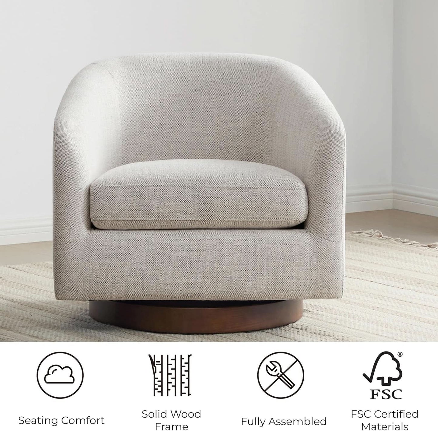 Ivory Swivel Barrel Chair With Plush Foam Back Cushion