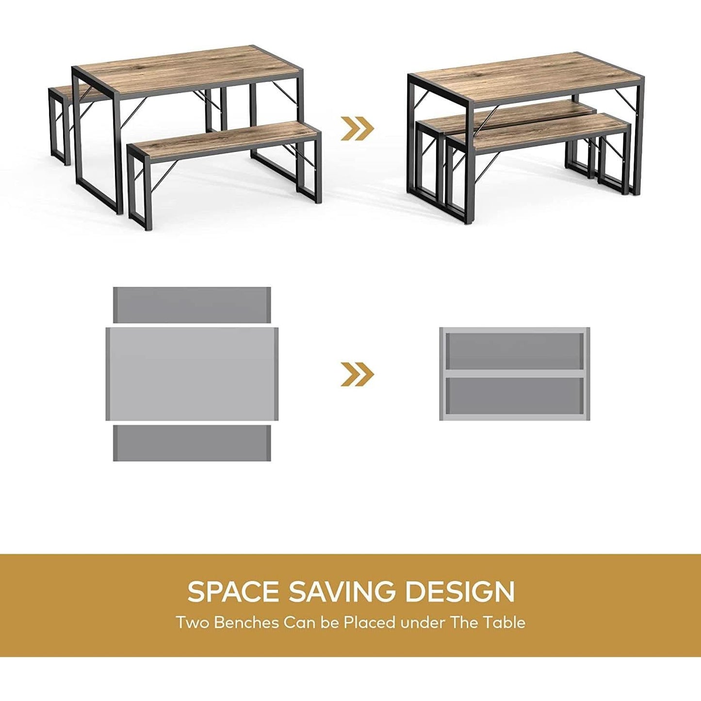 Dining Table Set For 4 With 2 Benches Gray Finish Modern