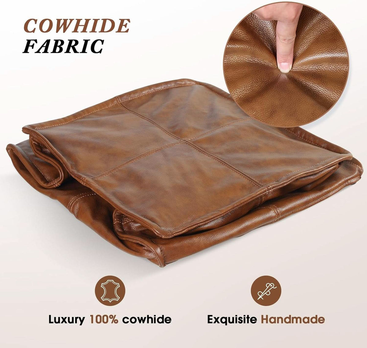 Authentic Brown Leather Ottoman Square Memory Foam