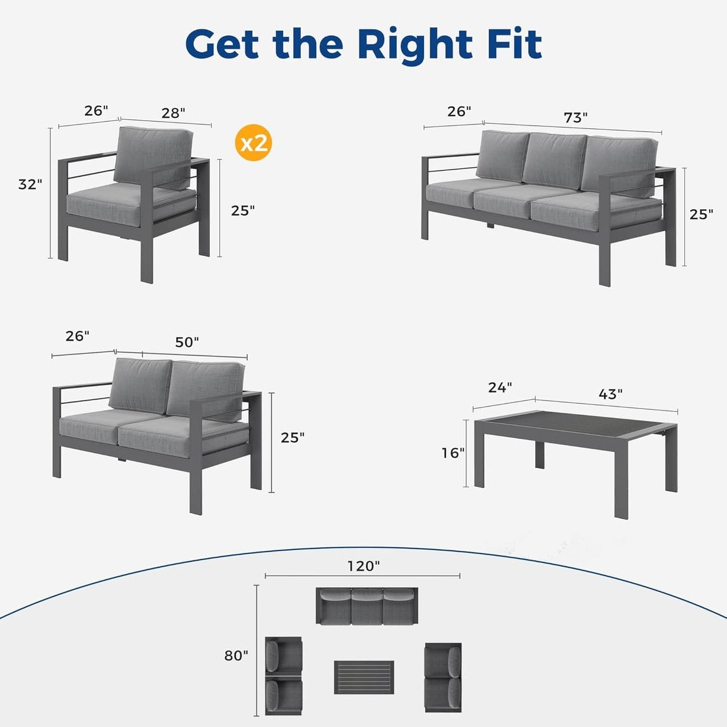 Modern Aluminum Outdoor Patio Furniture Set with Cushions