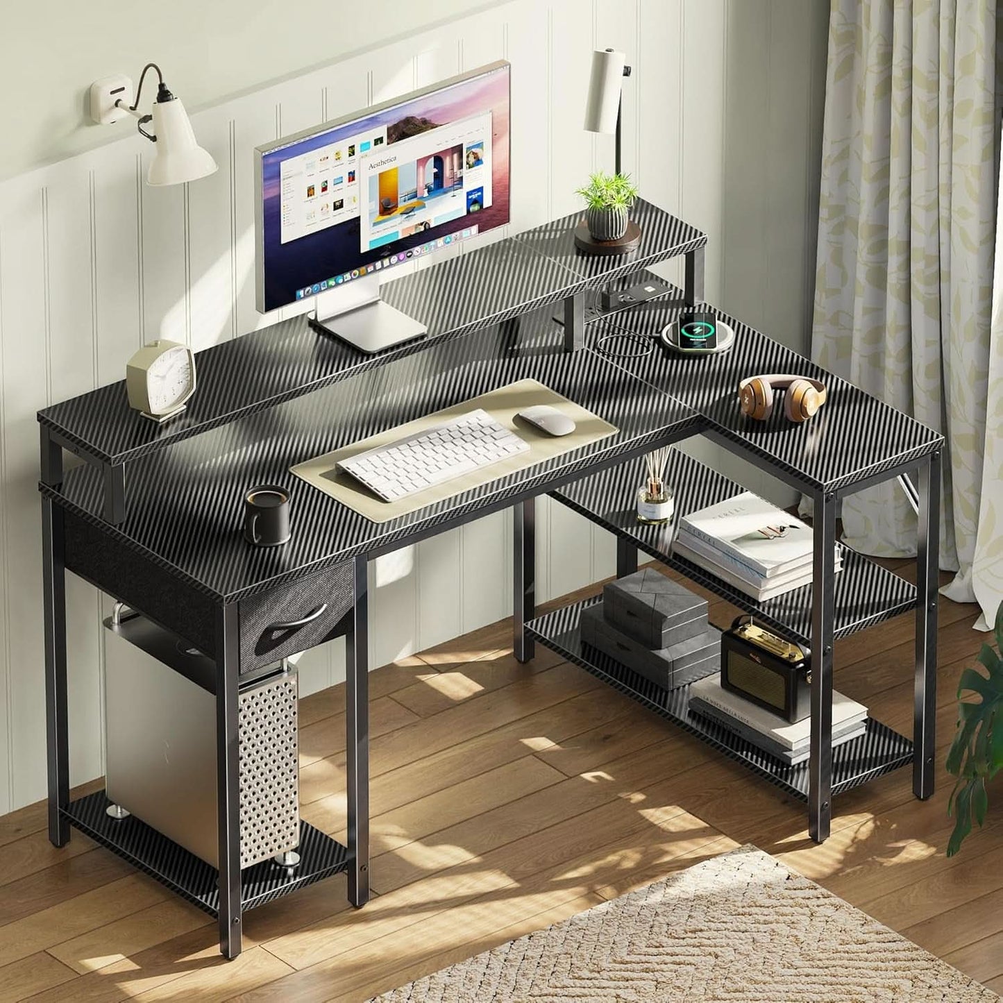 47 Inch L Shaped Gaming Computer Desk Power Outlets Plus